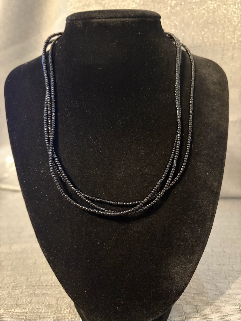 Multi-Strand Black Bead Necklace - Unbranded